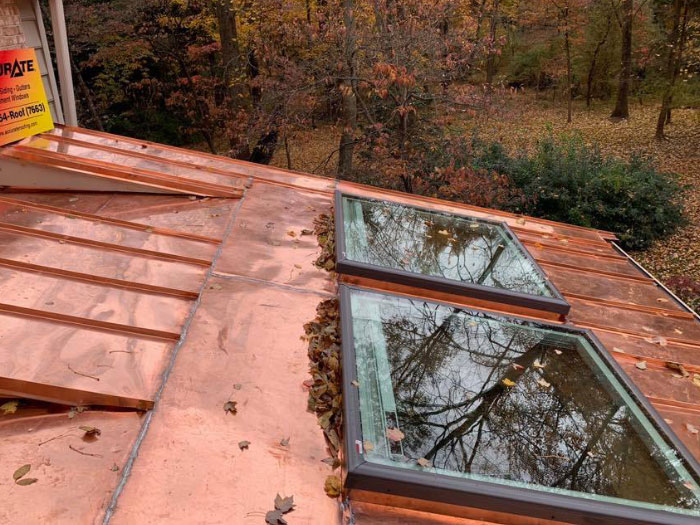 Copper roof with skylights