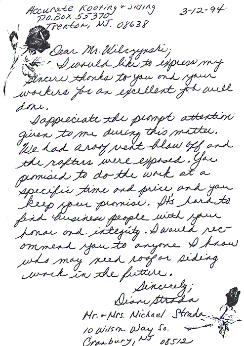 image of letter from the client