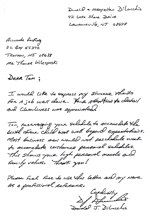 image of letter from the client